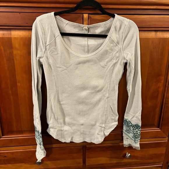 Free People Blue Henley with Knit Cuffs - Picture 1 of 3